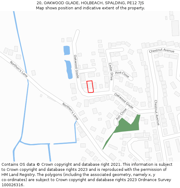 20, OAKWOOD GLADE, HOLBEACH, SPALDING, PE12 7JS: Location map and indicative extent of plot