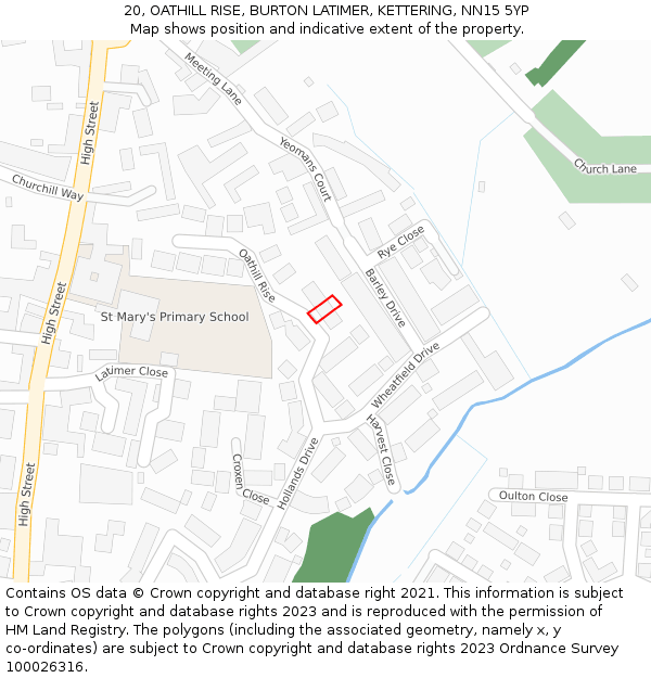 20, OATHILL RISE, BURTON LATIMER, KETTERING, NN15 5YP: Location map and indicative extent of plot