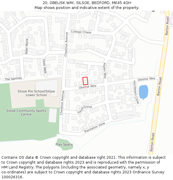 20, OBELISK WAY, SILSOE, BEDFORD, MK45 4GH: Location map and indicative extent of plot