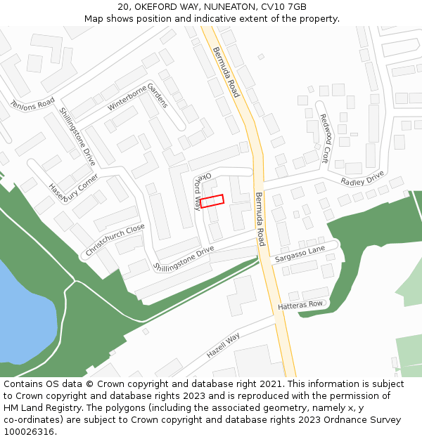 20, OKEFORD WAY, NUNEATON, CV10 7GB: Location map and indicative extent of plot