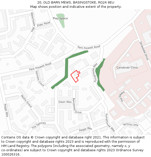 20, OLD BARN MEWS, BASINGSTOKE, RG24 9EU: Location map and indicative extent of plot