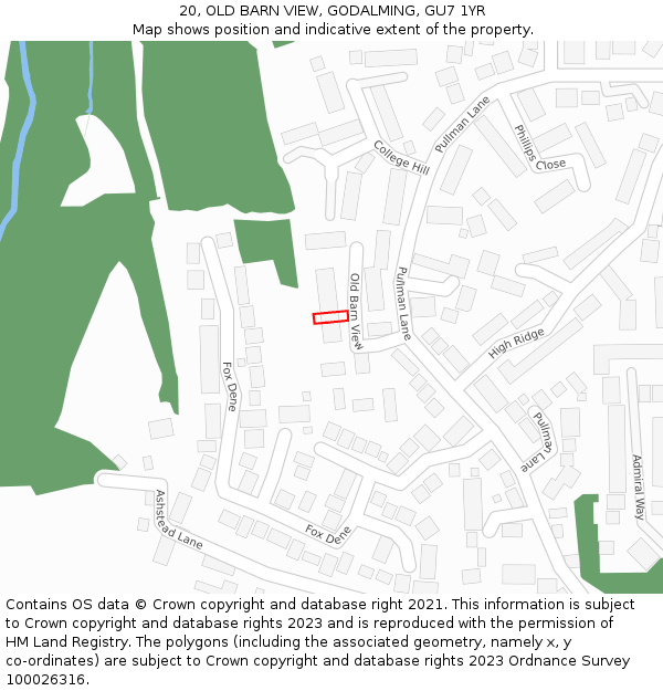 20, OLD BARN VIEW, GODALMING, GU7 1YR: Location map and indicative extent of plot