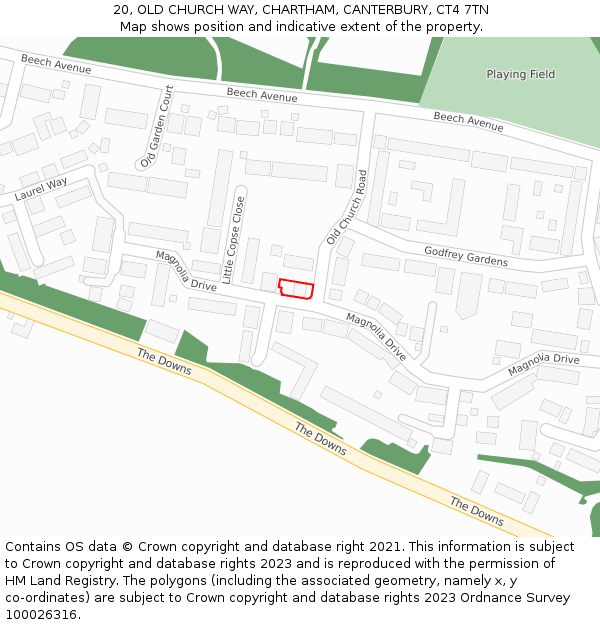 20, OLD CHURCH WAY, CHARTHAM, CANTERBURY, CT4 7TN: Location map and indicative extent of plot