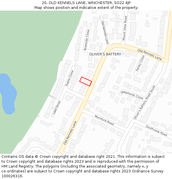 20, OLD KENNELS LANE, WINCHESTER, SO22 4JP: Location map and indicative extent of plot