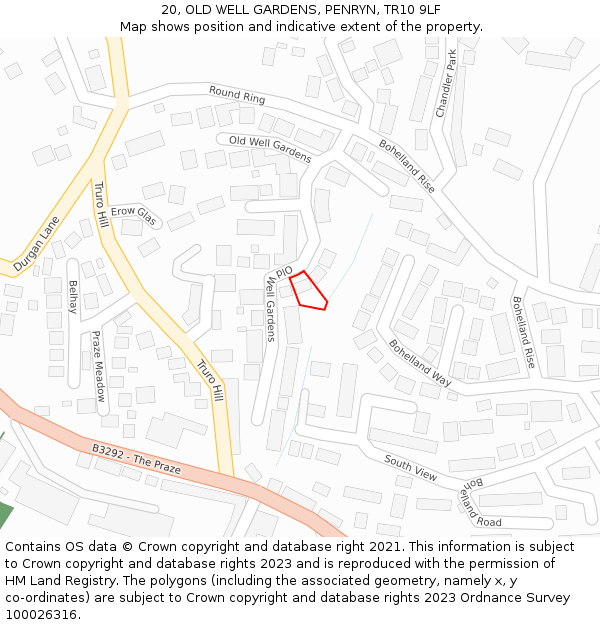 20, OLD WELL GARDENS, PENRYN, TR10 9LF: Location map and indicative extent of plot