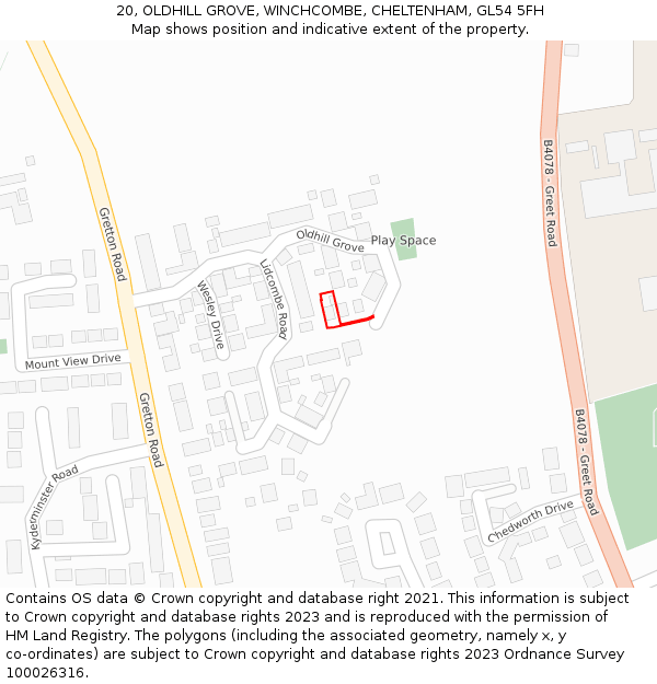 20, OLDHILL GROVE, WINCHCOMBE, CHELTENHAM, GL54 5FH: Location map and indicative extent of plot