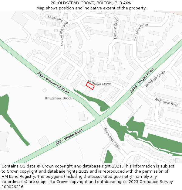 20, OLDSTEAD GROVE, BOLTON, BL3 4XW: Location map and indicative extent of plot
