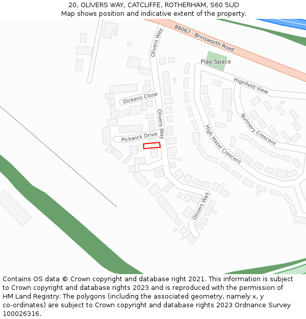 20, OLIVERS WAY, CATCLIFFE, ROTHERHAM, S60 5UD: Location map and indicative extent of plot