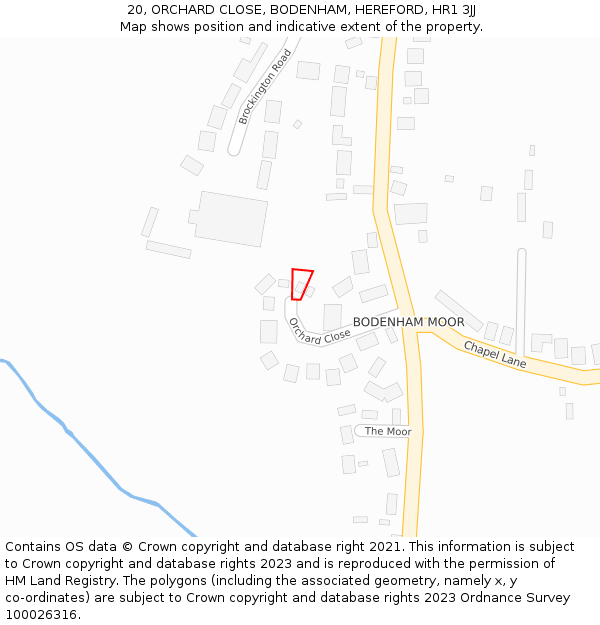 20, ORCHARD CLOSE, BODENHAM, HEREFORD, HR1 3JJ: Location map and indicative extent of plot