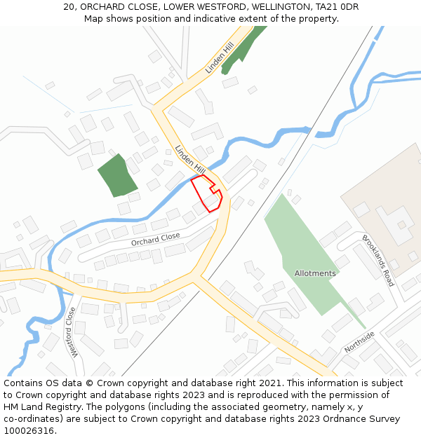 20, ORCHARD CLOSE, LOWER WESTFORD, WELLINGTON, TA21 0DR: Location map and indicative extent of plot