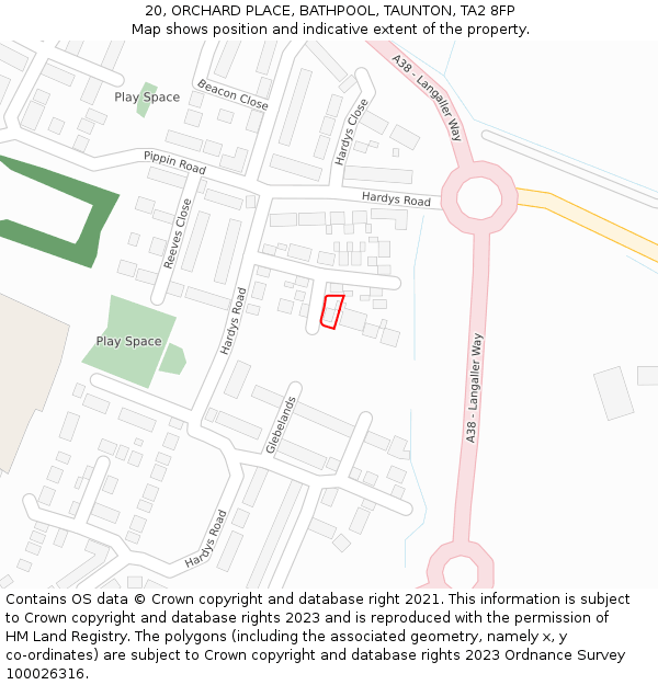 20, ORCHARD PLACE, BATHPOOL, TAUNTON, TA2 8FP: Location map and indicative extent of plot