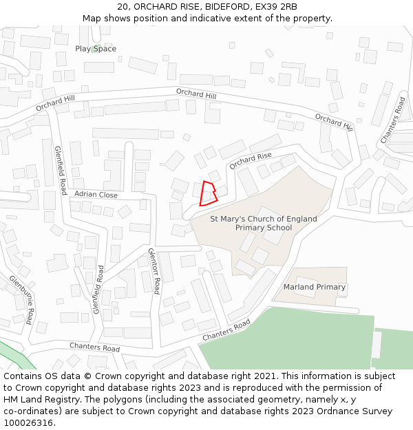 20, ORCHARD RISE, BIDEFORD, EX39 2RB: Location map and indicative extent of plot