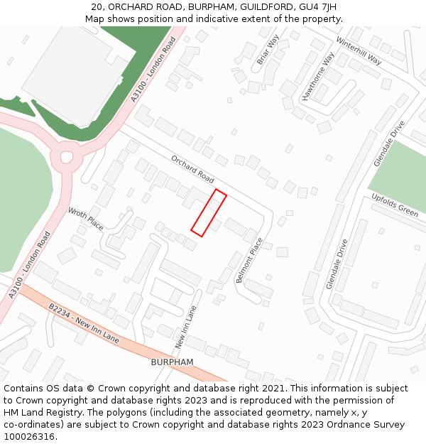 20, ORCHARD ROAD, BURPHAM, GUILDFORD, GU4 7JH: Location map and indicative extent of plot