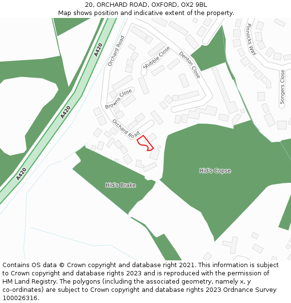 20, ORCHARD ROAD, OXFORD, OX2 9BL: Location map and indicative extent of plot