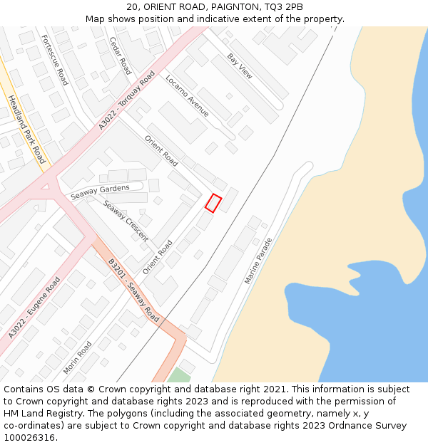 20, ORIENT ROAD, PAIGNTON, TQ3 2PB: Location map and indicative extent of plot