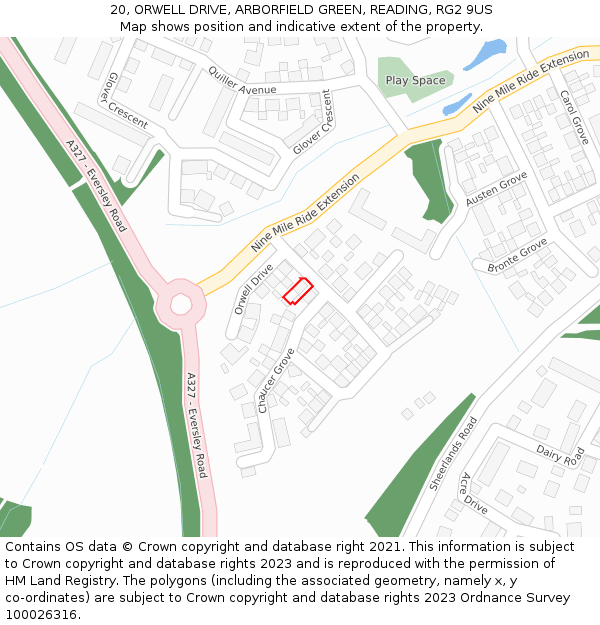 20, ORWELL DRIVE, ARBORFIELD GREEN, READING, RG2 9US: Location map and indicative extent of plot