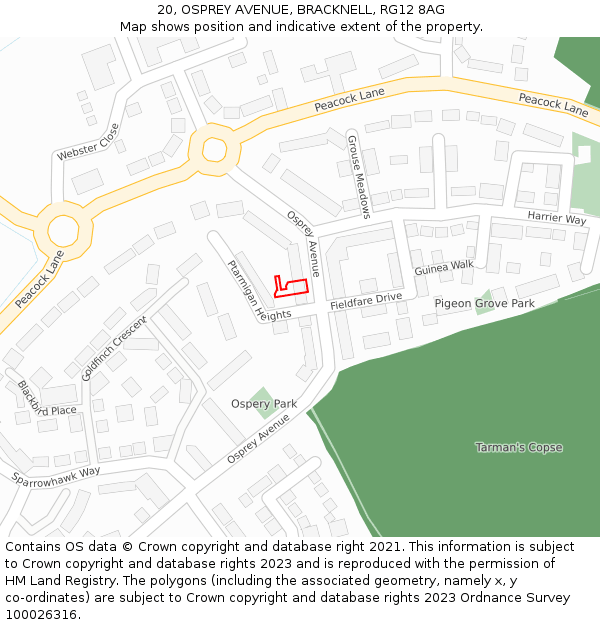 20, OSPREY AVENUE, BRACKNELL, RG12 8AG: Location map and indicative extent of plot