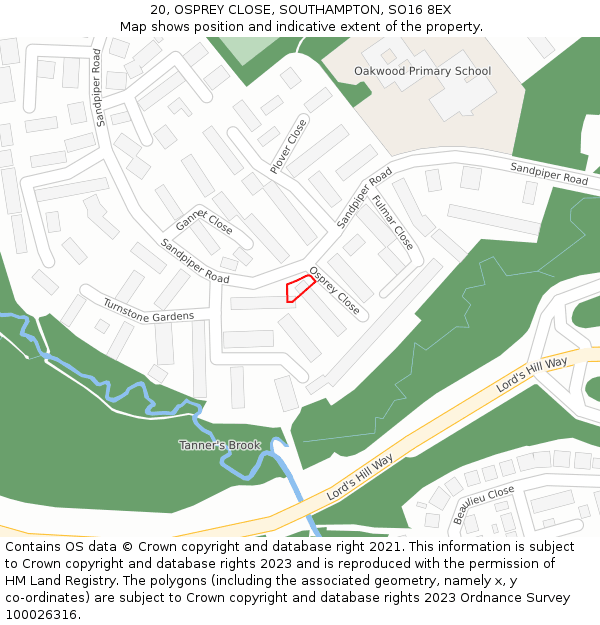 20, OSPREY CLOSE, SOUTHAMPTON, SO16 8EX: Location map and indicative extent of plot