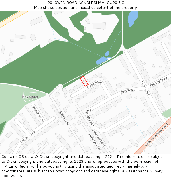 20, OWEN ROAD, WINDLESHAM, GU20 6JG: Location map and indicative extent of plot