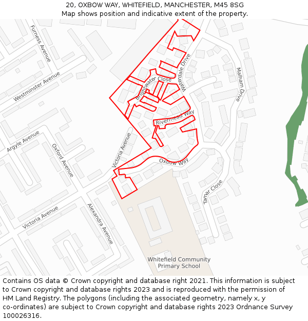 20, OXBOW WAY, WHITEFIELD, MANCHESTER, M45 8SG: Location map and indicative extent of plot