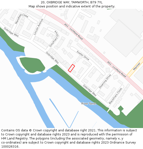 20, OXBRIDGE WAY, TAMWORTH, B79 7YL: Location map and indicative extent of plot