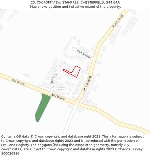 20, OXCROFT VIEW, STANFREE, CHESTERFIELD, S44 6AA: Location map and indicative extent of plot