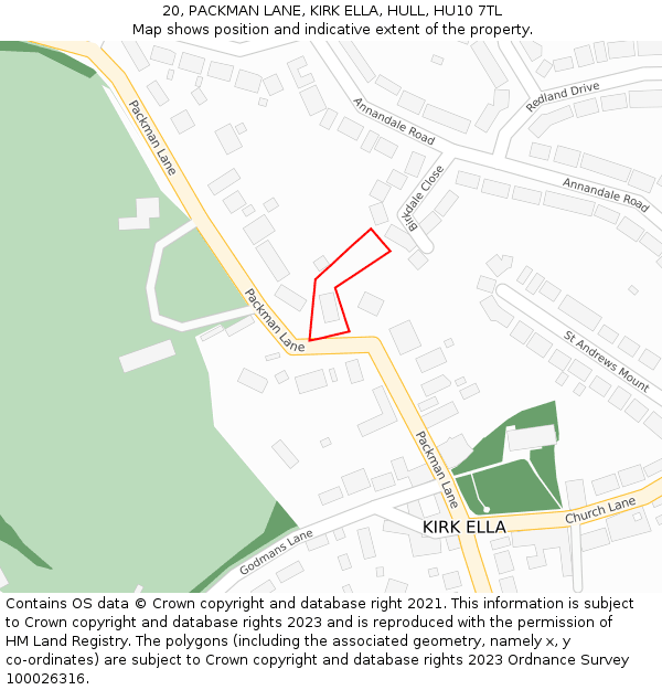 20, PACKMAN LANE, KIRK ELLA, HULL, HU10 7TL: Location map and indicative extent of plot