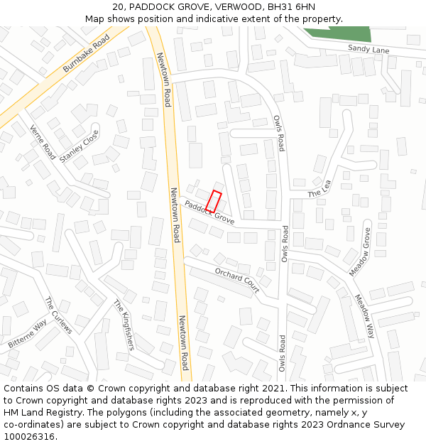 20, PADDOCK GROVE, VERWOOD, BH31 6HN: Location map and indicative extent of plot