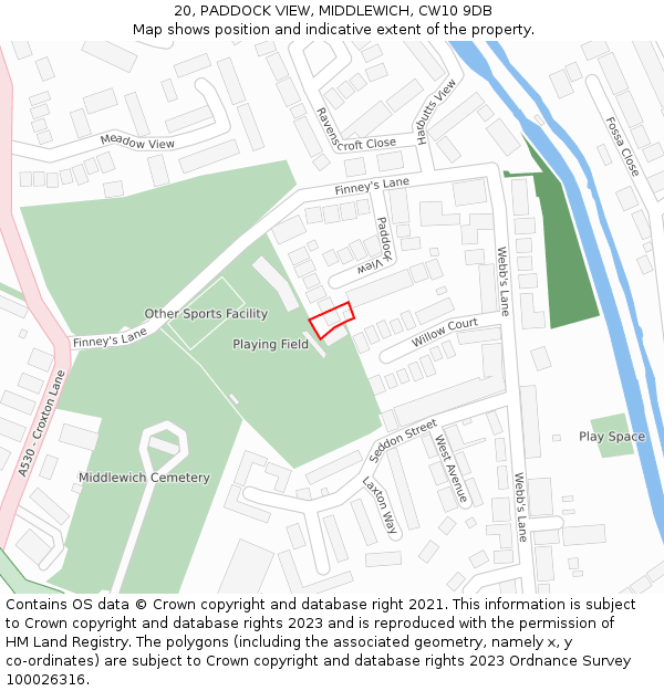 20, PADDOCK VIEW, MIDDLEWICH, CW10 9DB: Location map and indicative extent of plot