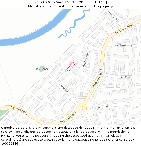 20, PADDOCK WAY, KINGSWOOD, HULL, HU7 3FJ: Location map and indicative extent of plot