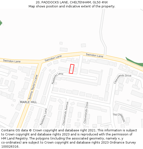 20, PADDOCKS LANE, CHELTENHAM, GL50 4NX: Location map and indicative extent of plot