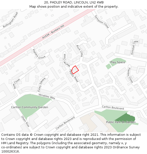 20, PADLEY ROAD, LINCOLN, LN2 4WB: Location map and indicative extent of plot