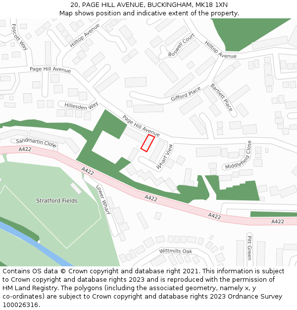 20, PAGE HILL AVENUE, BUCKINGHAM, MK18 1XN: Location map and indicative extent of plot