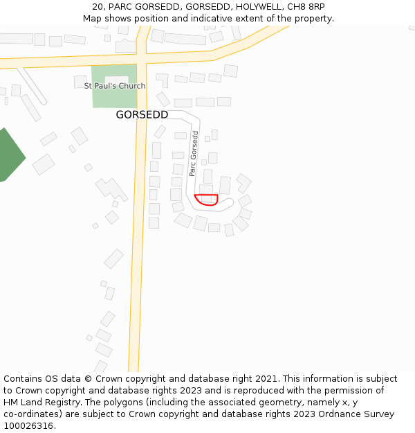 20, PARC GORSEDD, GORSEDD, HOLYWELL, CH8 8RP: Location map and indicative extent of plot