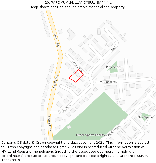 20, PARC YR YNN, LLANDYSUL, SA44 4JU: Location map and indicative extent of plot