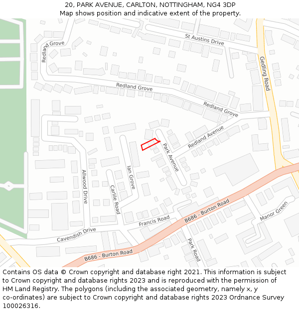 20, PARK AVENUE, CARLTON, NOTTINGHAM, NG4 3DP: Location map and indicative extent of plot
