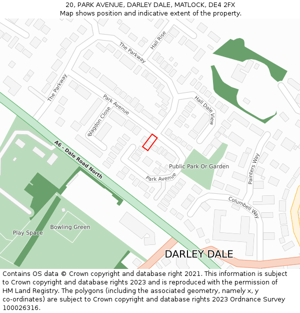 20, PARK AVENUE, DARLEY DALE, MATLOCK, DE4 2FX: Location map and indicative extent of plot