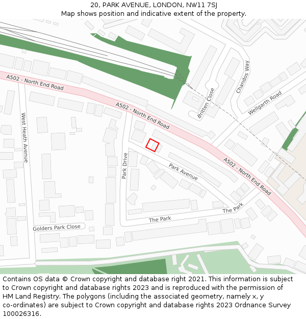 20, PARK AVENUE, LONDON, NW11 7SJ: Location map and indicative extent of plot