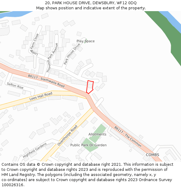 20, PARK HOUSE DRIVE, DEWSBURY, WF12 0DQ: Location map and indicative extent of plot