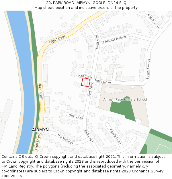 20, PARK ROAD, AIRMYN, GOOLE, DN14 8LQ: Location map and indicative extent of plot