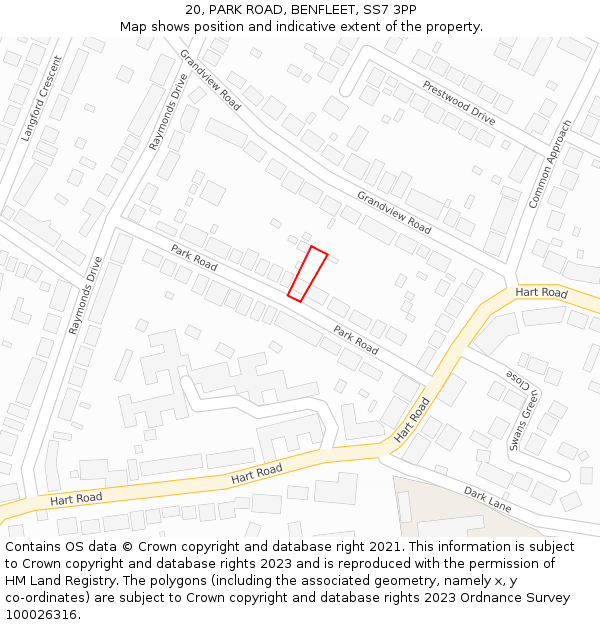 20, PARK ROAD, BENFLEET, SS7 3PP: Location map and indicative extent of plot