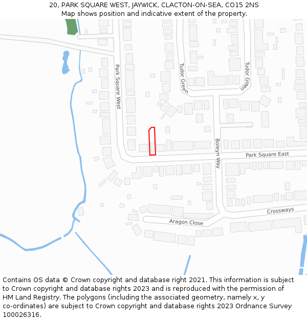 20, PARK SQUARE WEST, JAYWICK, CLACTON-ON-SEA, CO15 2NS: Location map and indicative extent of plot