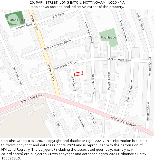 20, PARK STREET, LONG EATON, NOTTINGHAM, NG10 4NA: Location map and indicative extent of plot