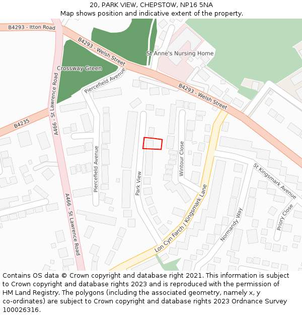 20, PARK VIEW, CHEPSTOW, NP16 5NA: Location map and indicative extent of plot