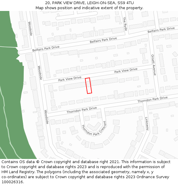 20, PARK VIEW DRIVE, LEIGH-ON-SEA, SS9 4TU: Location map and indicative extent of plot