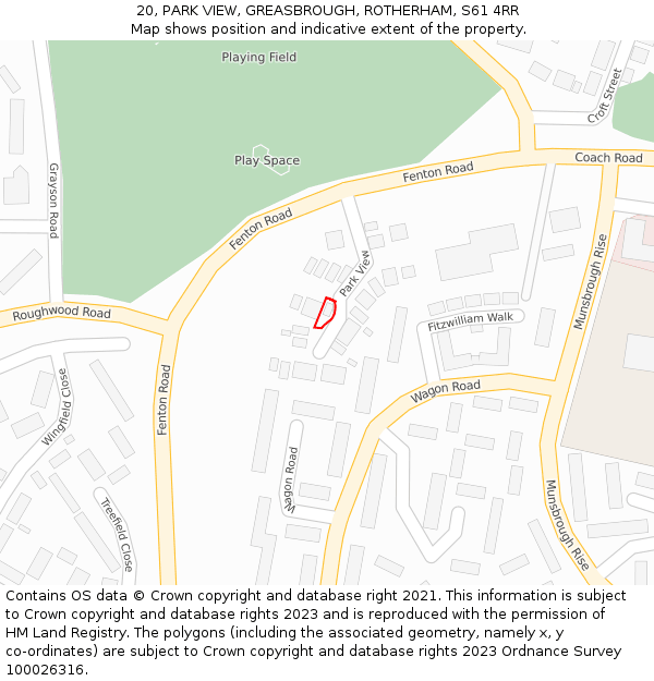 20, PARK VIEW, GREASBROUGH, ROTHERHAM, S61 4RR: Location map and indicative extent of plot