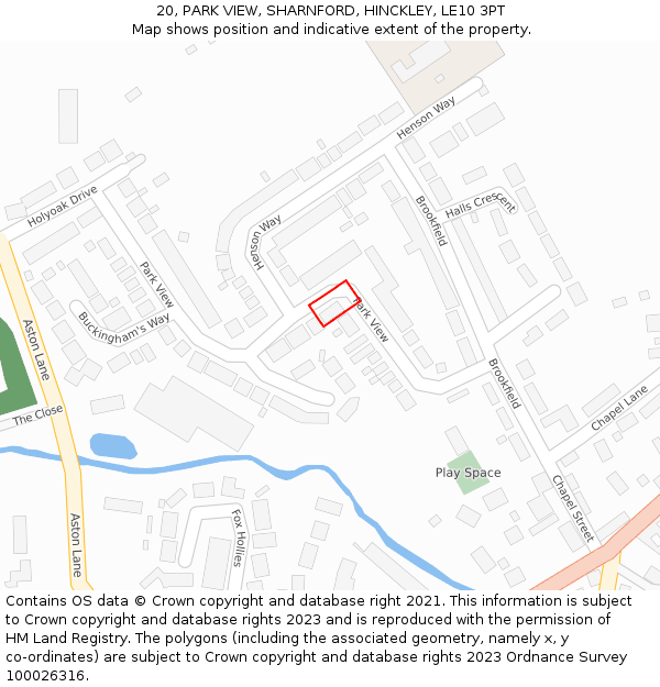 20, PARK VIEW, SHARNFORD, HINCKLEY, LE10 3PT: Location map and indicative extent of plot