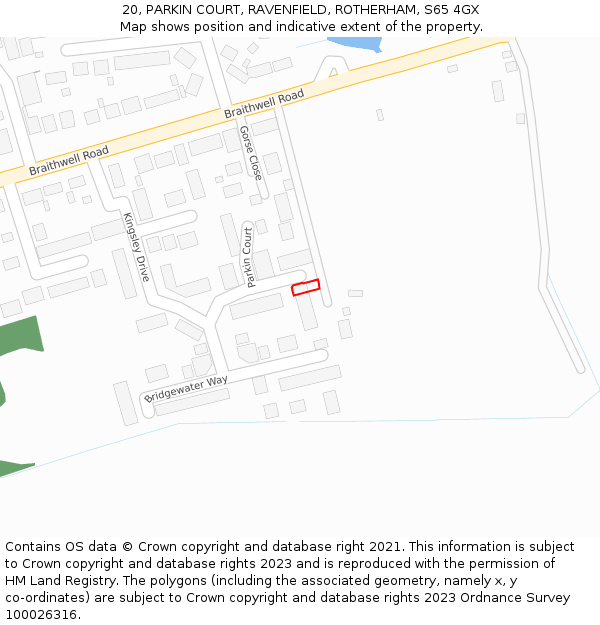 20, PARKIN COURT, RAVENFIELD, ROTHERHAM, S65 4GX: Location map and indicative extent of plot