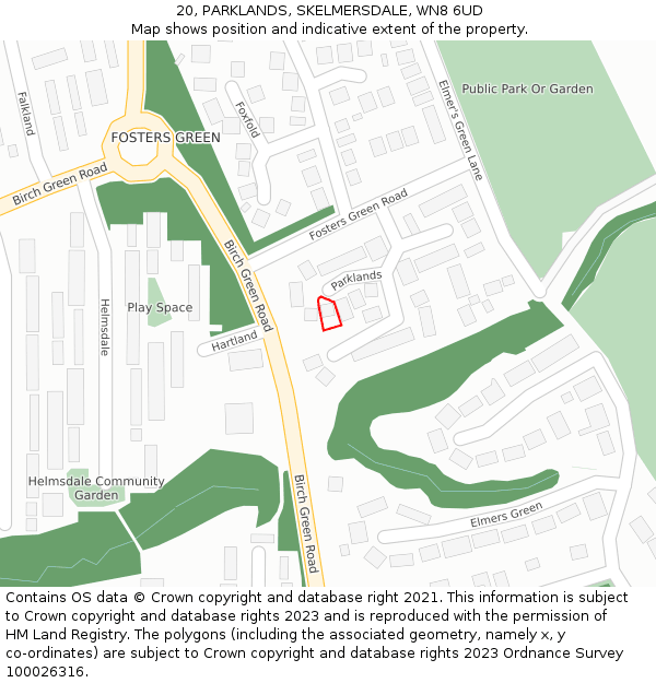 20, PARKLANDS, SKELMERSDALE, WN8 6UD: Location map and indicative extent of plot