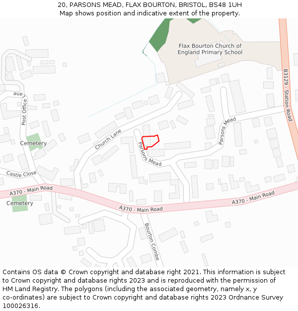 20, PARSONS MEAD, FLAX BOURTON, BRISTOL, BS48 1UH: Location map and indicative extent of plot